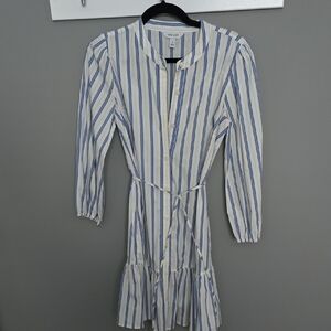 Blue and White Striped Button Down Shirt Dress